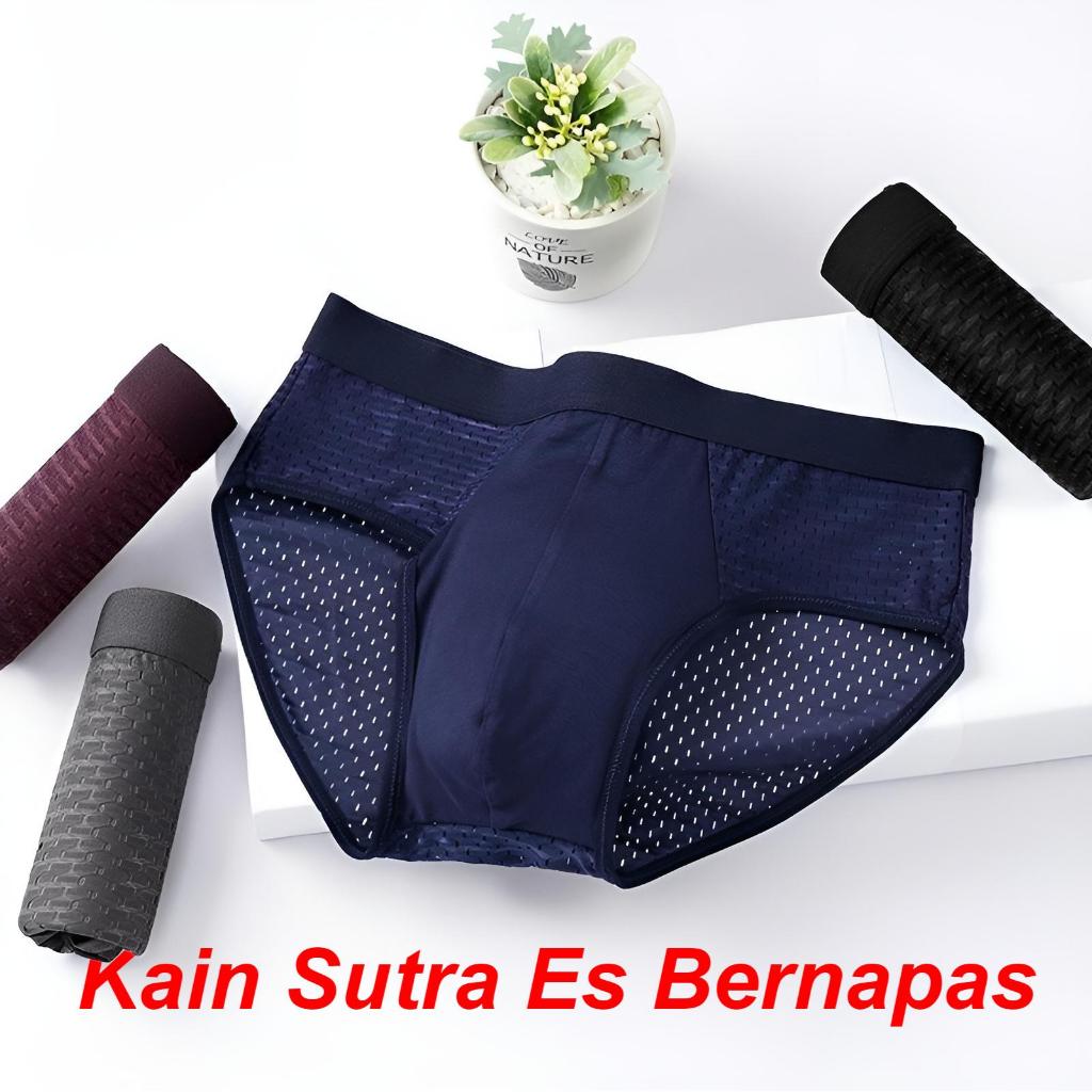 Celana Dalam Pria Sutra Es, Musim Panas Licin dan Bernapas, Celana Panjang Tipis, Bahan Dingin, Nyam