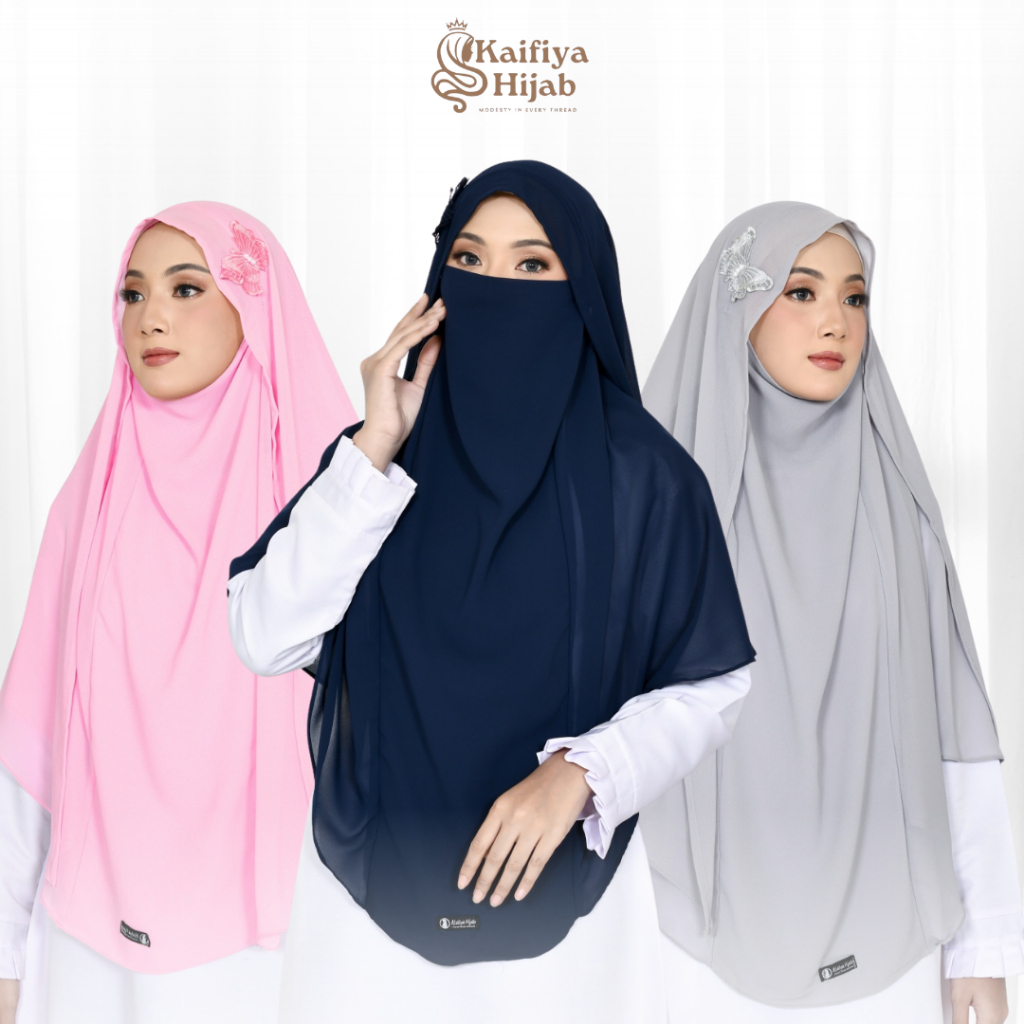 Jilbab Syari French Khimar Butterfly Mariposa 2 Layer Jumbo Niqab Cadar Tali