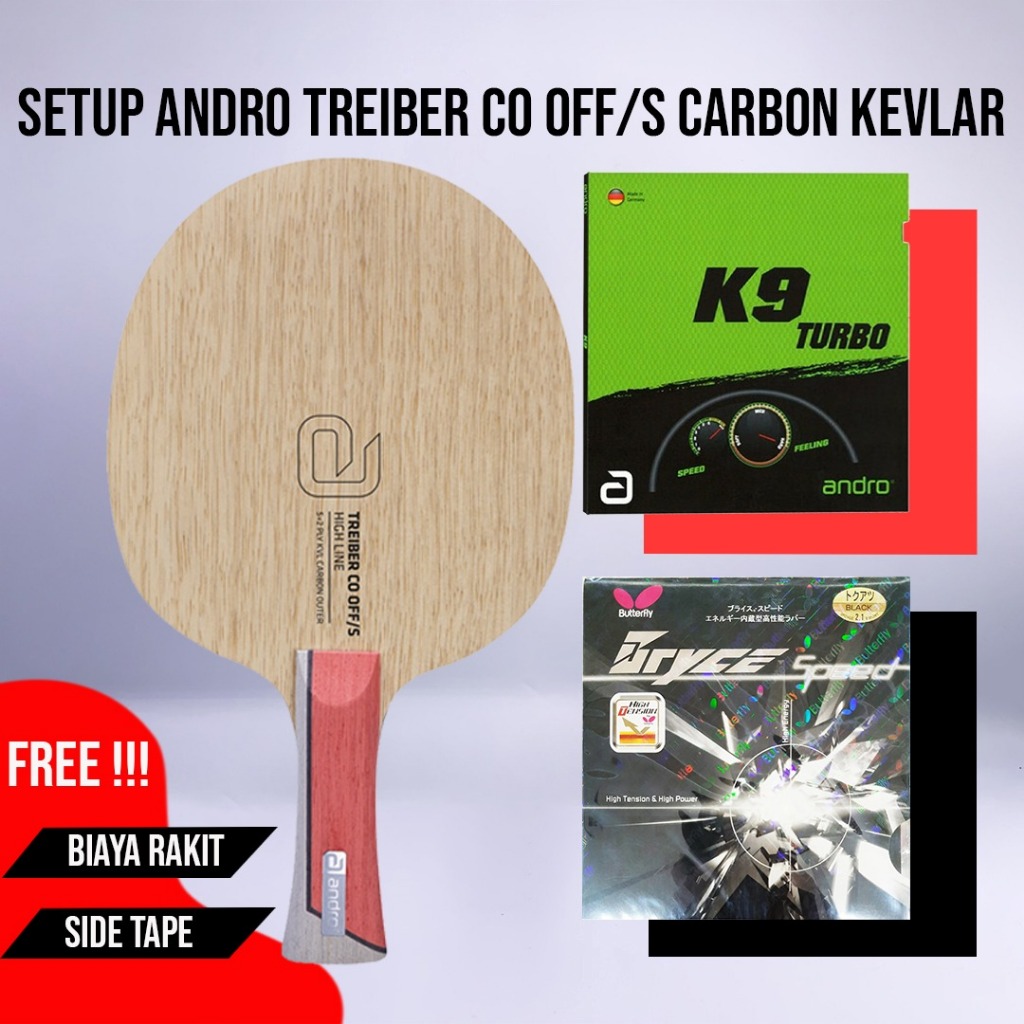 Paket Bat Tenis Meja Pingpong Rakitan Andro Treiber CO OFF/S Carbon Outer Kevlar Andro K9 Turbo Butt