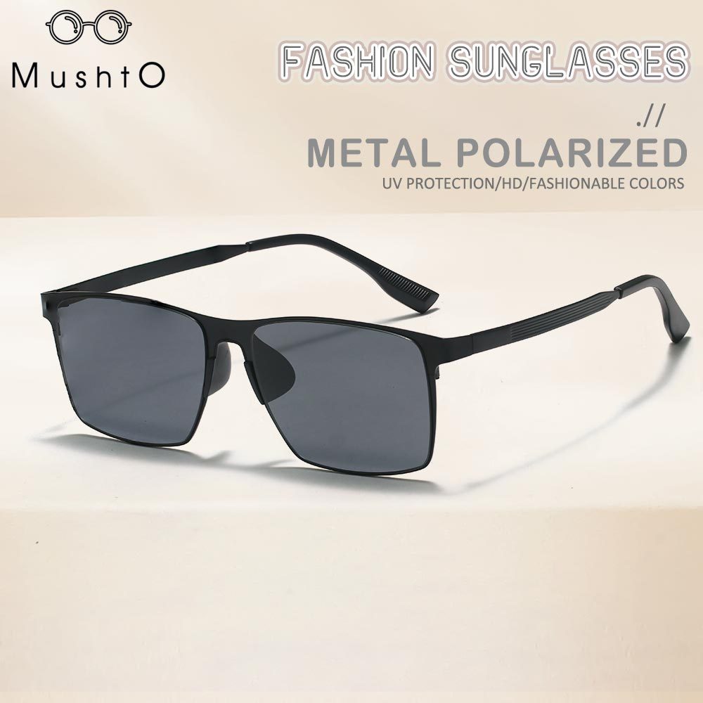 Mushto Kacamata Hitam Sunglasses Kotak Stylish Keren Metal Frame Kuat dan Kokoh Anti UV 400 Polarize