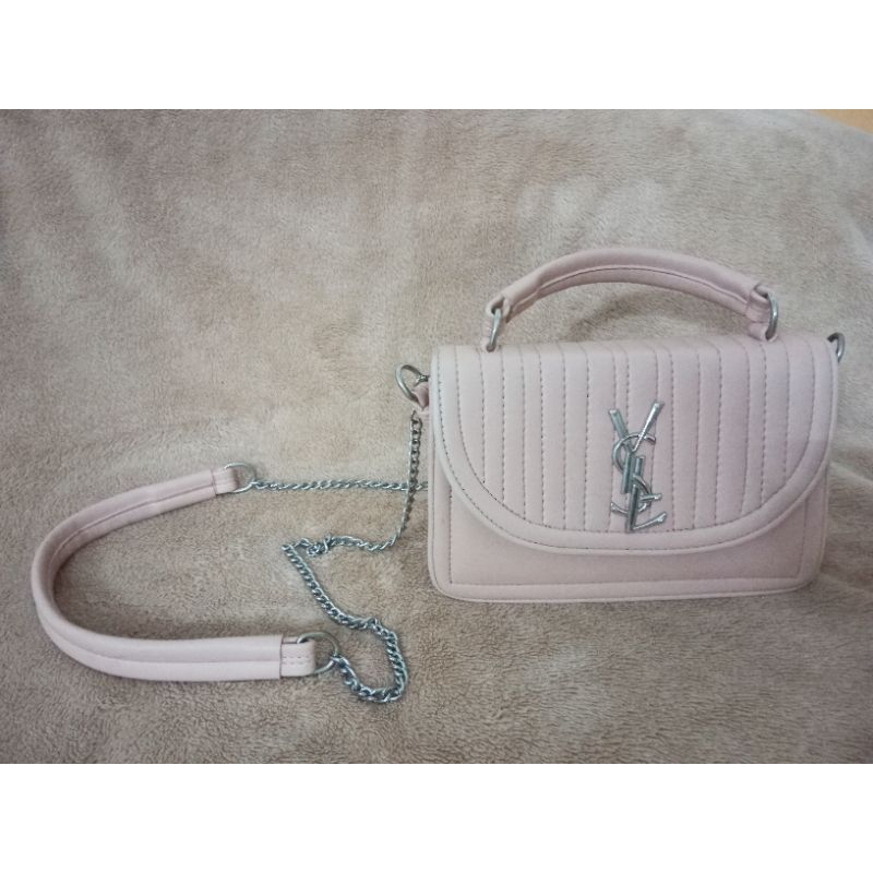 Tas wanita warna soft pink motif jahit