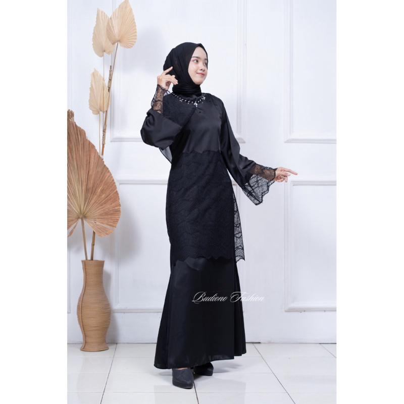 Zalia Dress Satin Maxmara Luxury mix cantily lace Kondangan Muslim Umroh Lebaran