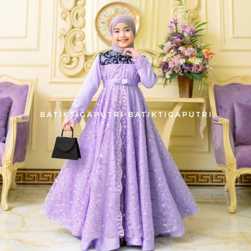 (Mutiara Cinta Dress) Gamis Anak Perempuan Brokat Mutiara Dress Brokat Premium Gamis Lebaran anak pe