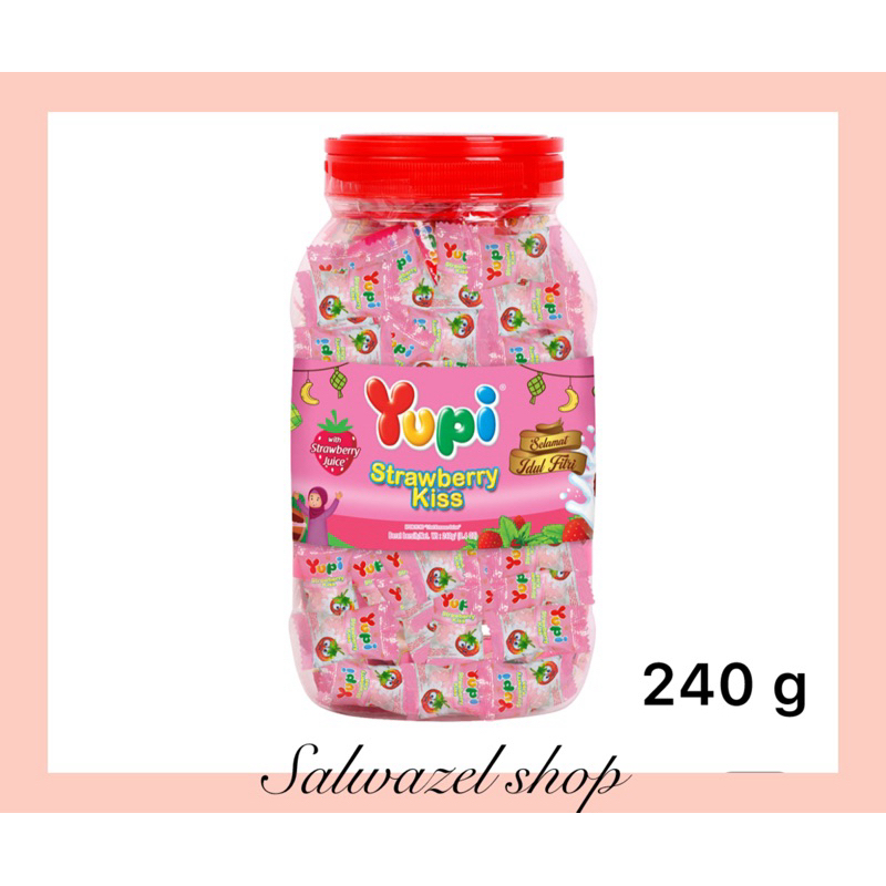 

yupi gummy stroberry kiss toples ukuran 240 g