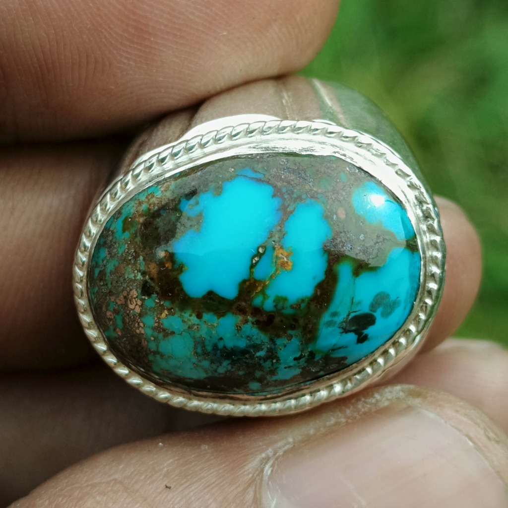 Batu Natural Pirus Persia Super Biru Fancy Cerah Urat Emasnya Pola LAFADZ " ALLAH " Rare Item Dim-22