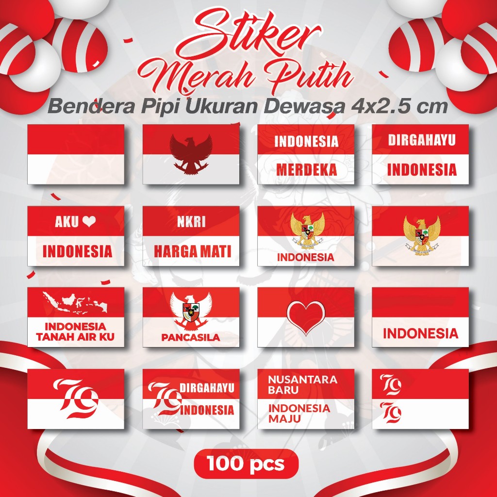 

Stiker Pipi Merah Putih 100 Pcs / Sticker Bendera Pipi / Stiker Tempel Pipi / Ukuran Besar Dewasa