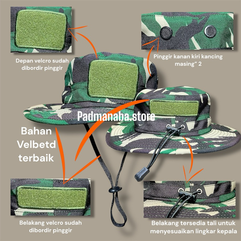 TOPI RIMBA KAWAT TNI LORENG MALVINAS GRADE A / VELBET WOL RIPSTOK PANCA PREMIUM  TOPI RIMBA KAWAT VE