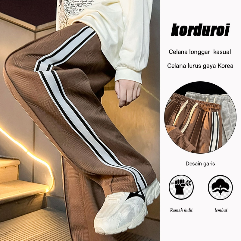 celana kasual lurus longgar celana korduroi pria celana olahraga celana jogger baggy celana korea pr
