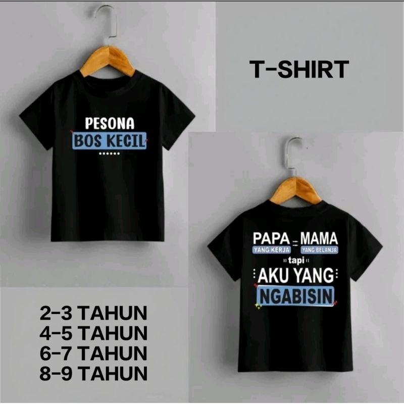T-Shirt Baju Anak PESONA BOS KECIL | Kaos Anak Laki Laki & Prempuan | Kaos Anak Kata Kata Viral - Ne