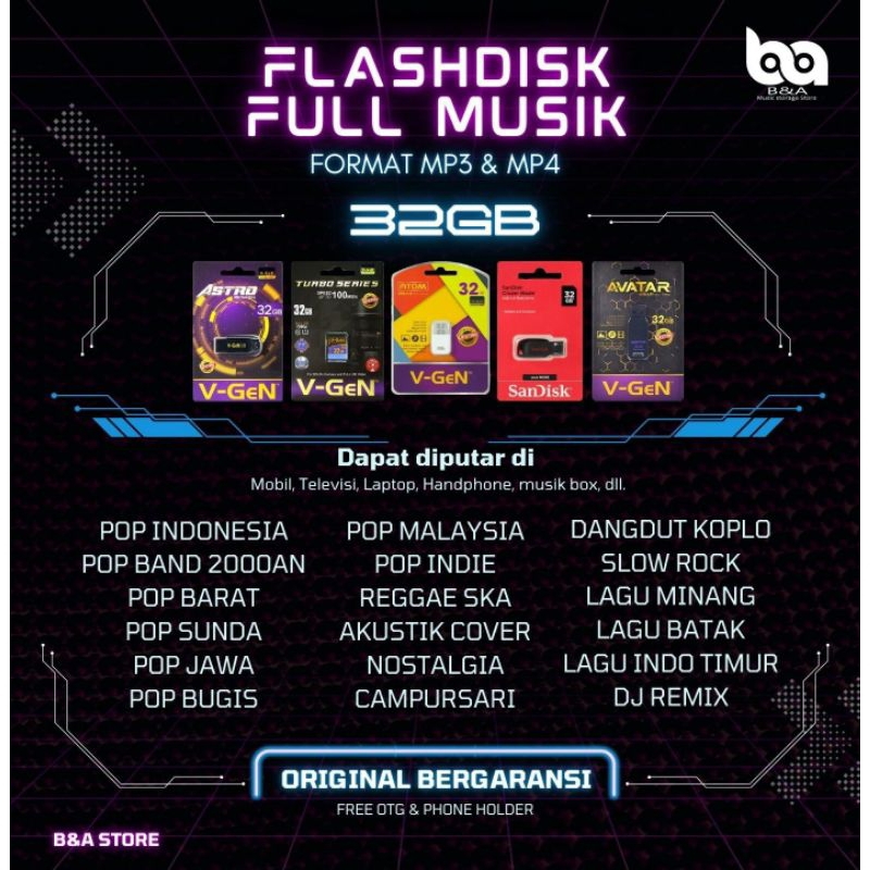 Original Bergaransi Promo Flashdisk Sandisk & V-gen Kapasitas 32GB Fll Mq3 Mq4