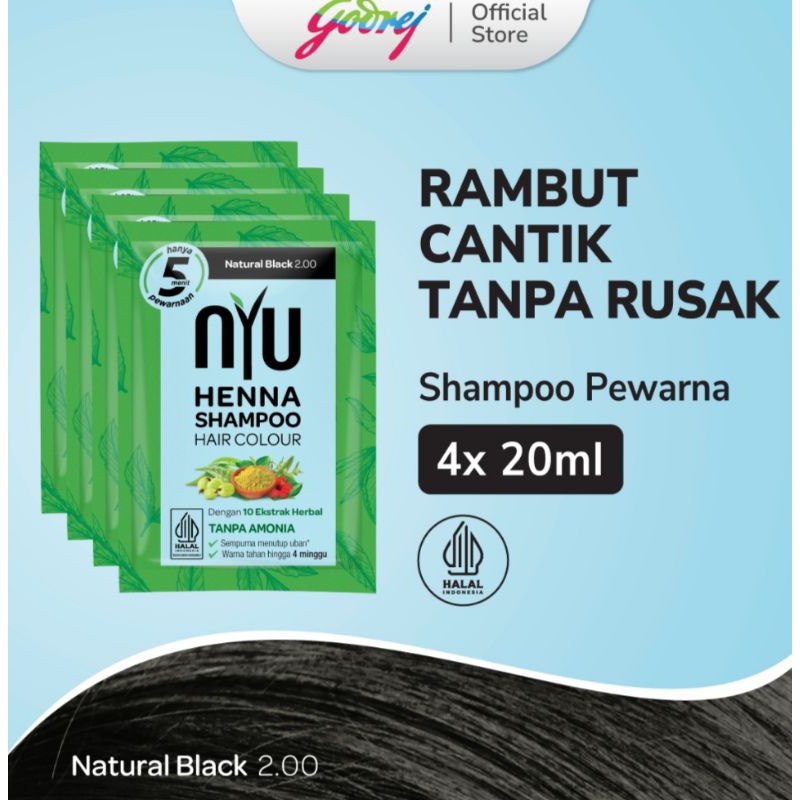 NYU Henna Shampoo Hair color Natural Black 1 box isi 4 Sachet-Shampoo Pewarna Rambut