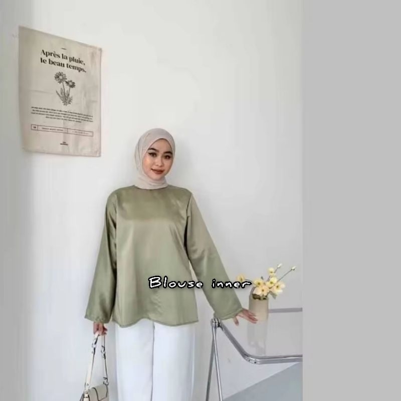 Blouse Inner Satin / Atasan Wanita Satin Polos / Blouse Lengan Panjang