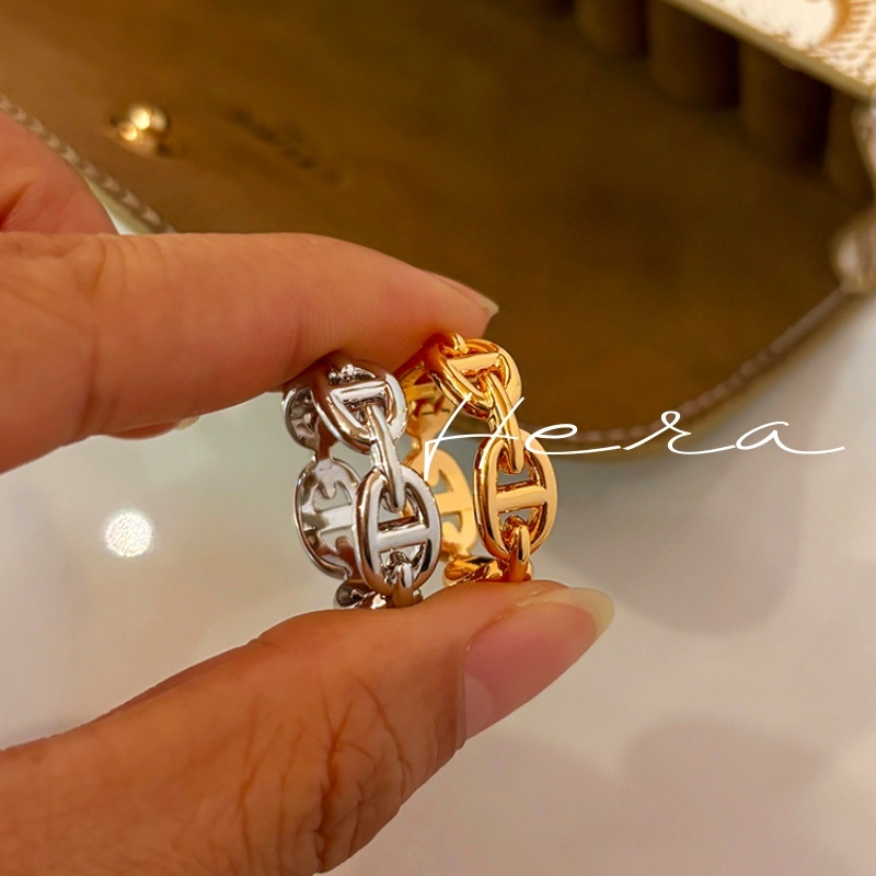 Cincin Wanita Cincin Rantai Hidung Babi Dilapisi Emas 18K