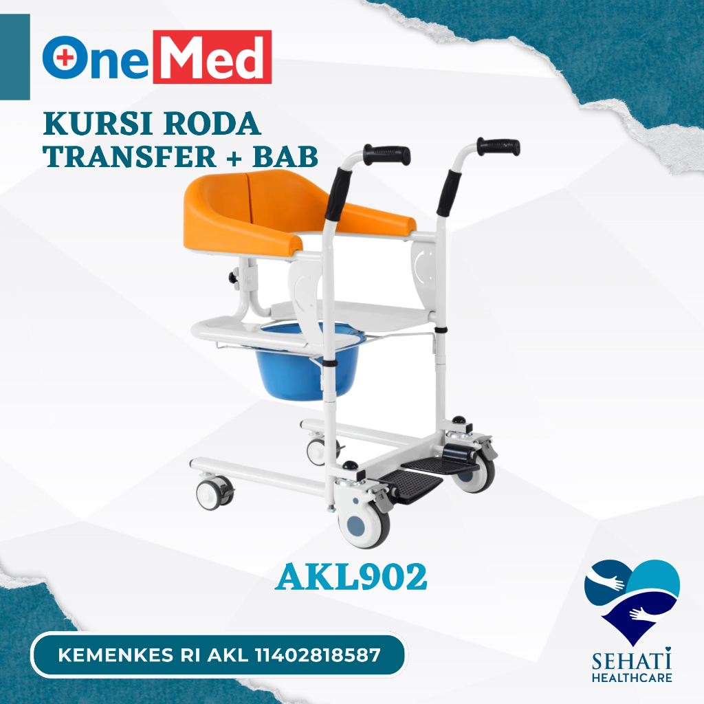 Onemed Kursi Roda Transfer Pasien BAB Mandi Commode Chair Transport Lift Medis Kesehatan