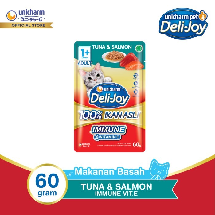 Deli-Joy Makanan Kucing Basah Pouch Adult Tuna & Salmon 60g - Immune (Vitamin E)