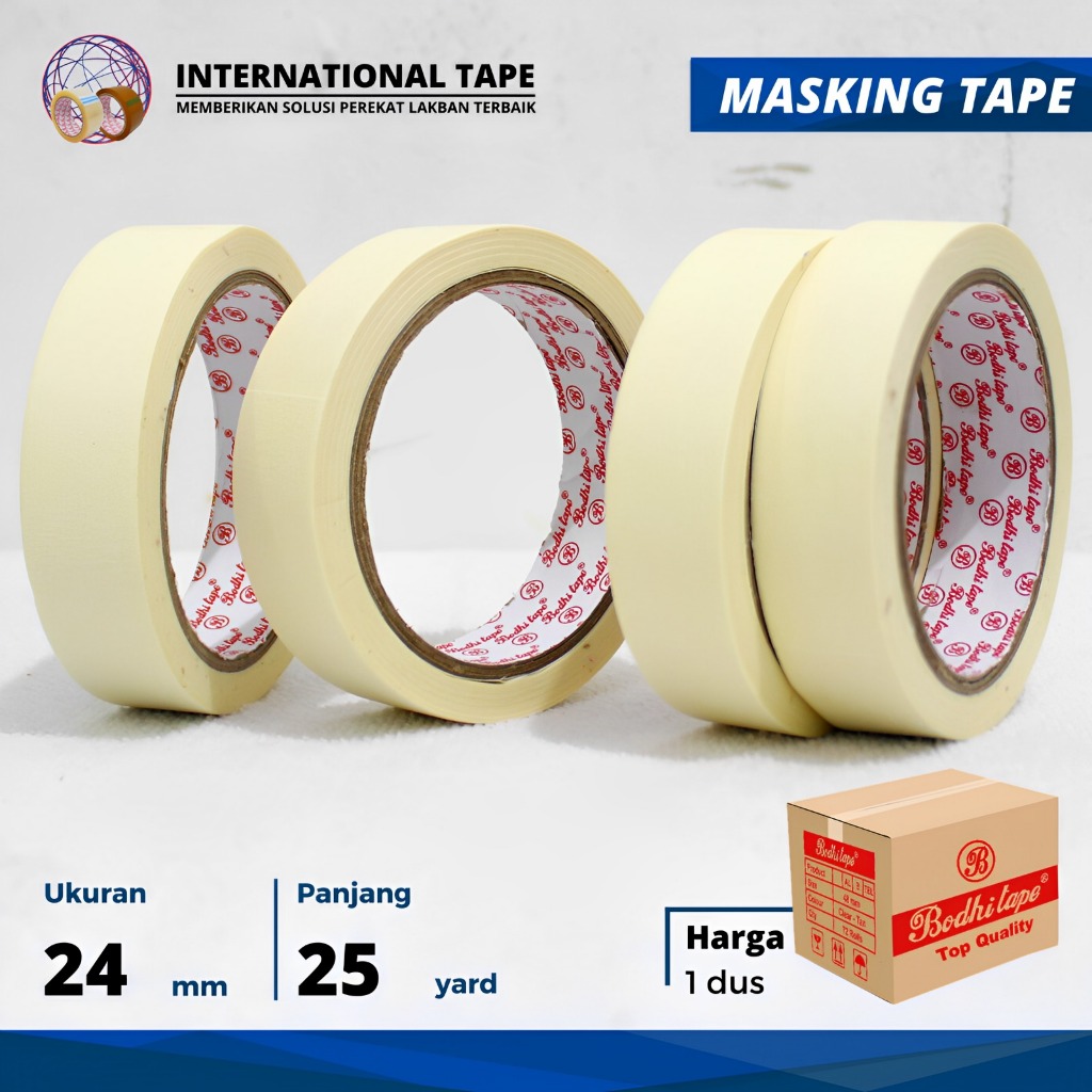 

LAKBAN KERTAS/MASKING TAPE 24MM/48MM X 25YARD PER DUS
