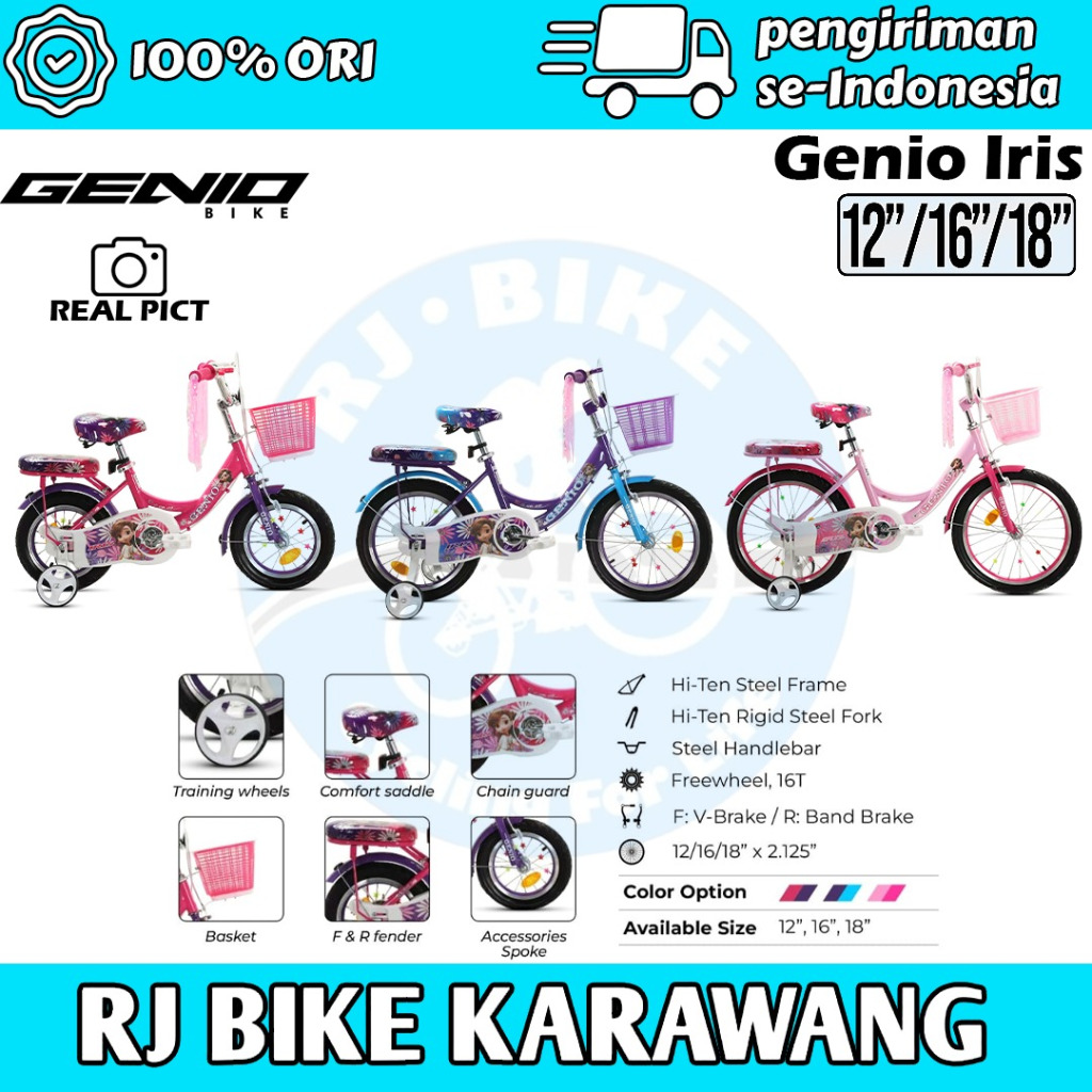 Sepeda Anak PEREMPUAN Genio Iris 12,16,18 inch Sepeda Mini Genio Iris