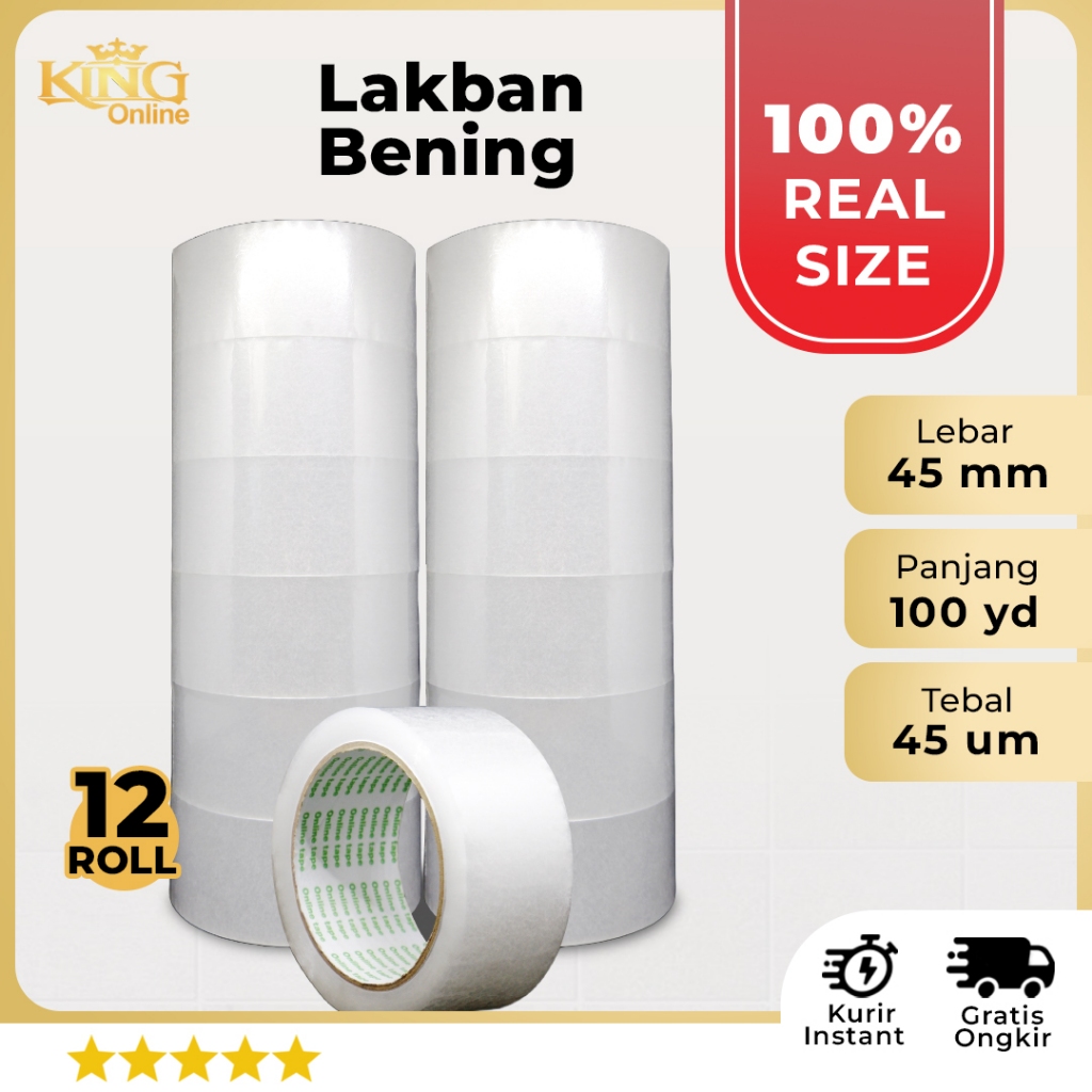 

12 pcs Lakban Bening 45 MM X 100Y PURE Ukuran Real Online Tape Plakban Isolatip Solatip Kualitas Nachi Daimaru