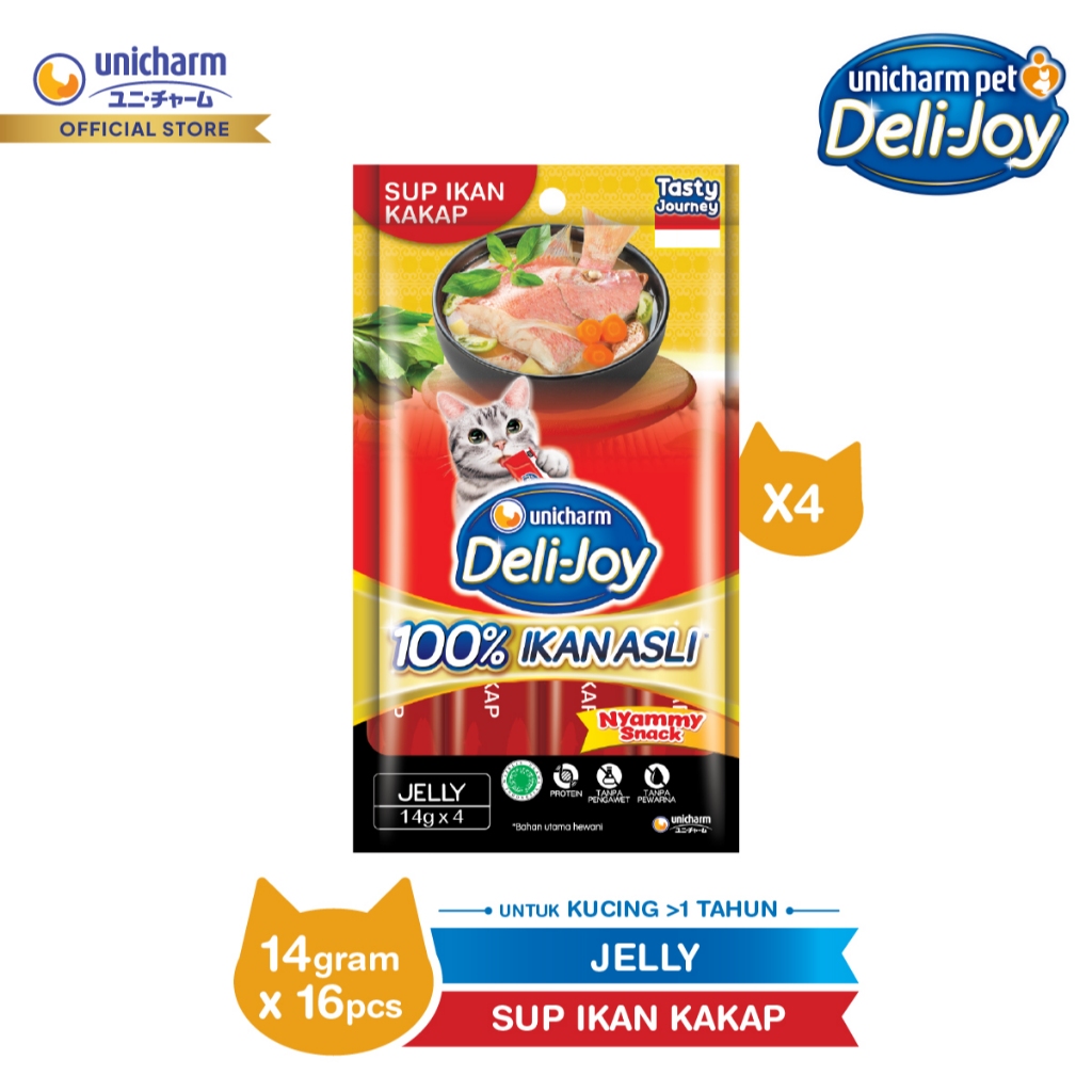 Deli-Joy Snack Kucing Basah 14g - Jelly Rasa Sup Ikan Kakap - 4 Packs