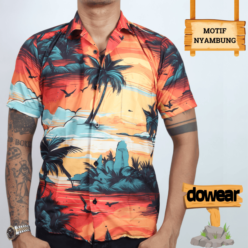 Dowear Baju Kemeja Motif Kekinian Cowok Cewek Bali Pantai Surfing Hawai Jumbo PANTAI PETANG 917