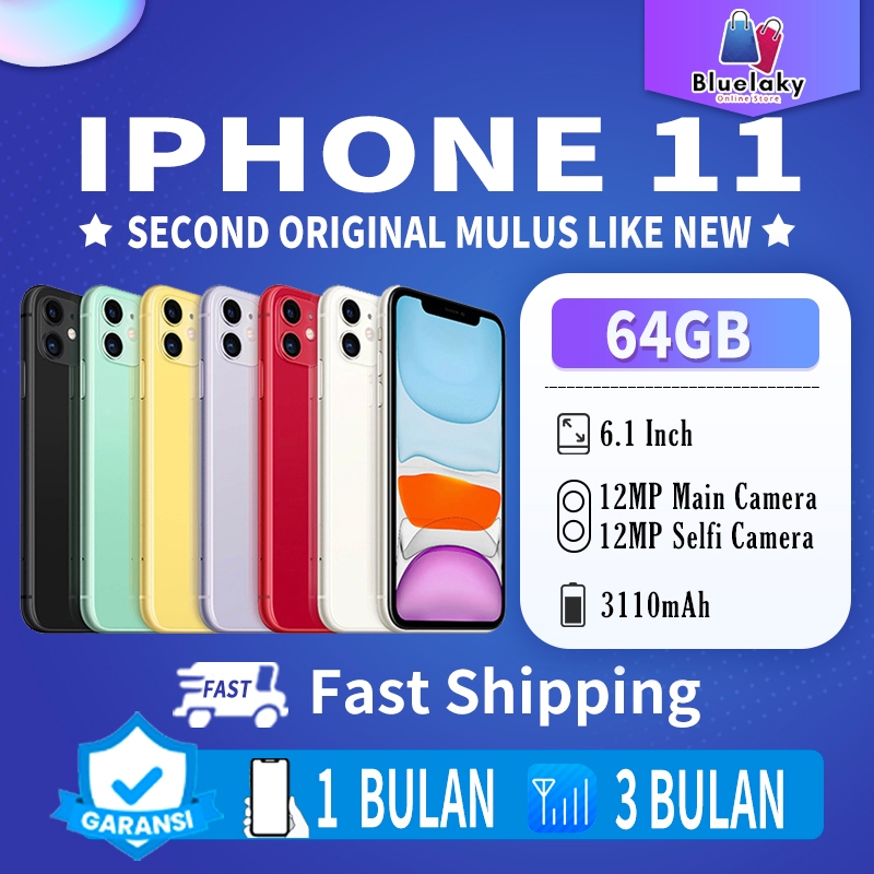 iPhone 11 64GB Fullset SECOND/BEKAS Original100% INTER 6.1 OLED Mulus Normal Like New Handphone