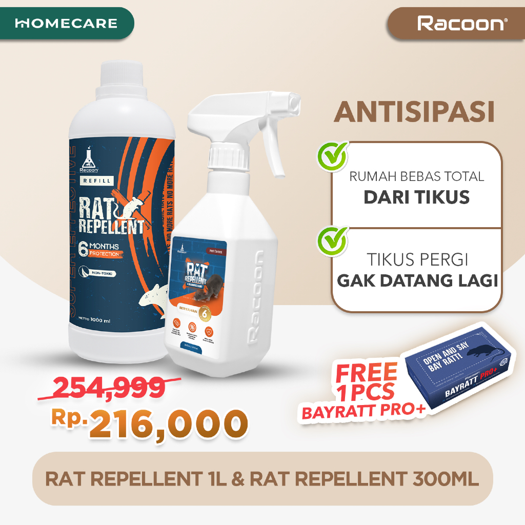 RACOON Antisipasi Bundle | Rat Repellent Spray 300ML + Refill 1.000ML + GRATIS Bayratt Pro