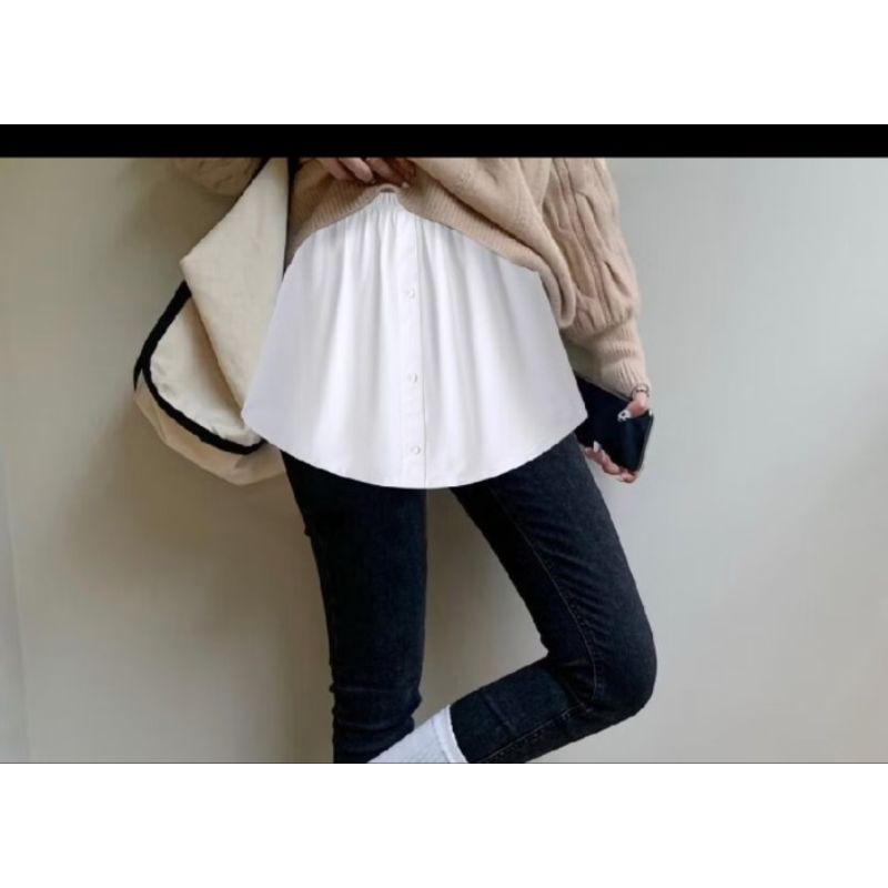 Rok Palsu Sambungan Baju Kancing Tengah / Fake Skirt Korean Style