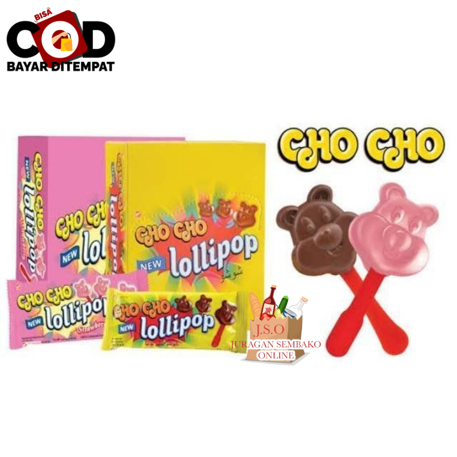 

[ JSO ] Cho Cho Lollipop Box Isi 24x8gr Chocho Chocolate Strawberry Snack Cokelat Jadul Snack Cemilan Murah Halal