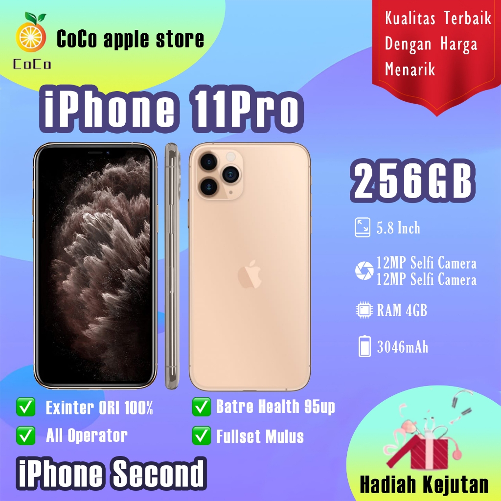 iPhone 11Pro 256GB Second Original100% INTER 5.8" OLED-Ori Fullset Mulus Normal Like New Smartphone
