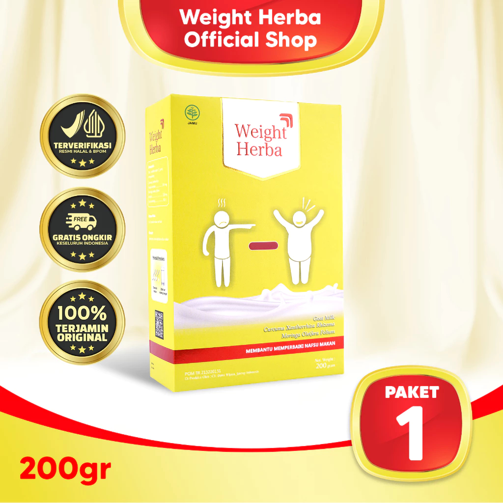

(1 BOX) Weight Herba - Susu Herbal Penambah Nafsu Makan & Penggemuk Berat Badan Halal MUI | 200 gram