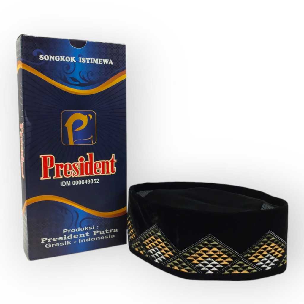PRESIDENT Songkok Motif Bordir Piramid / Songkok President Asli
