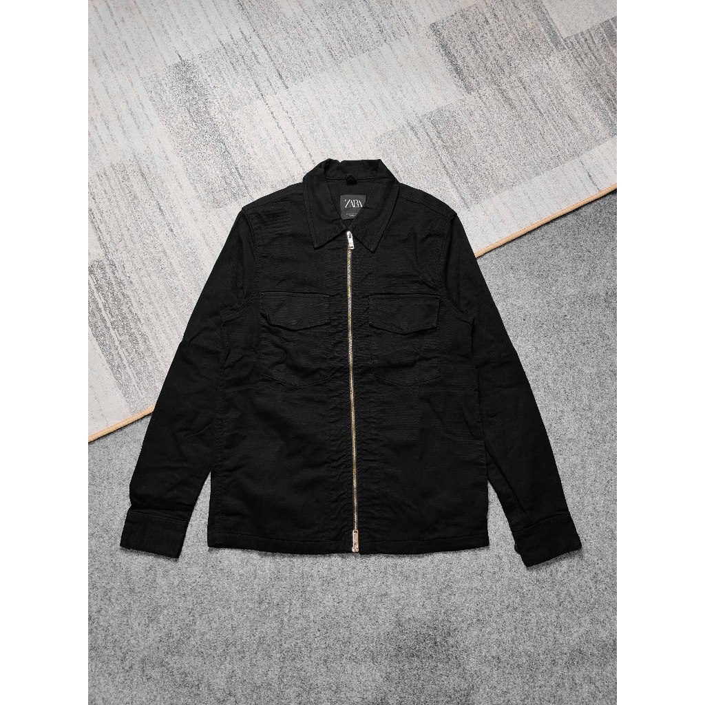 Zara Cotton Twill Zippered Overshirt Kemeja Jaket Outer Luaran