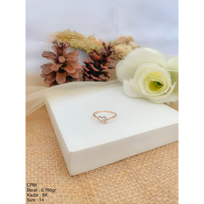 Perhiasan Cincin Emas 2 Hati Variasi Putih & Permata CRM 8k/375