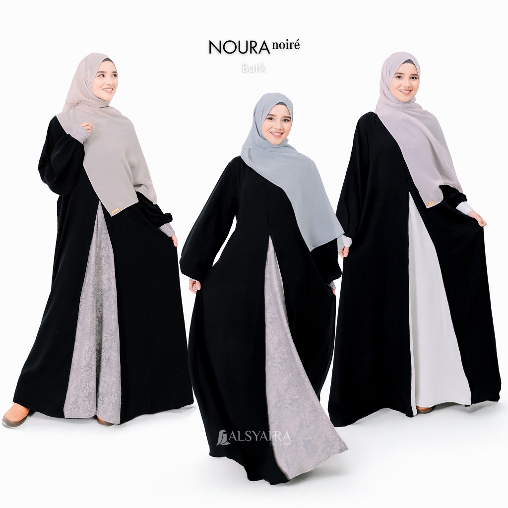 Alsyahra Exclusive Abaya Gamis Syari Noura Noire 2 Material Kombinasi Jetblack And Jacquard Batik