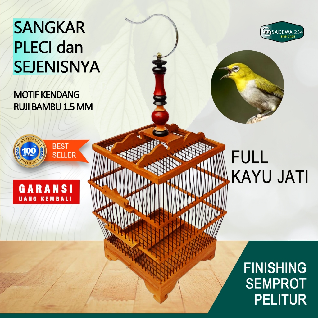 Sangkar burung pleci. kolibri kayu jati sudah finishing
