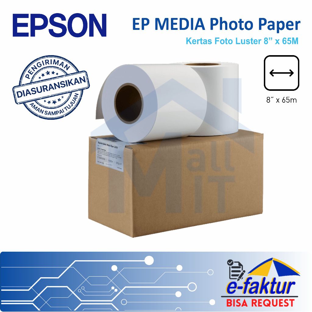 MALLIT EP MEDIA Photo Paper Luster 8 INCI X 65 Meter Kertas Foto 8" 8inch Berkualitas