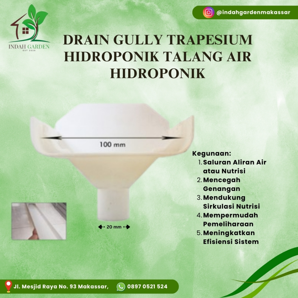 Drain gully trapesium hidroponik talang air hidroponik