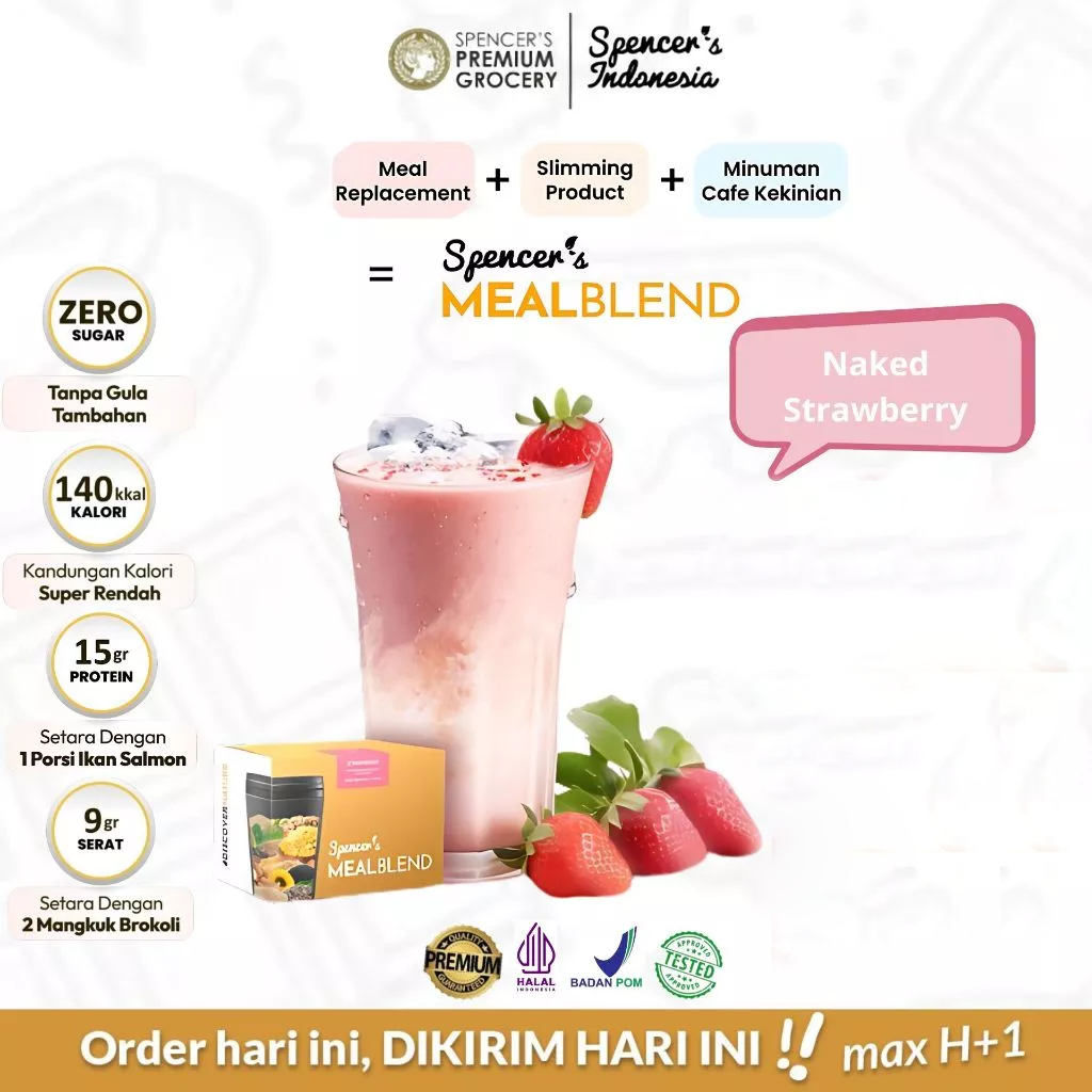 

Spencer's MealBlend Naked Strawberry 1 Box (15 sachet x 38gr) - Meal Replacement Suplemen Pengganti Sarapan - Nutrisi Alami Rendah Kalori