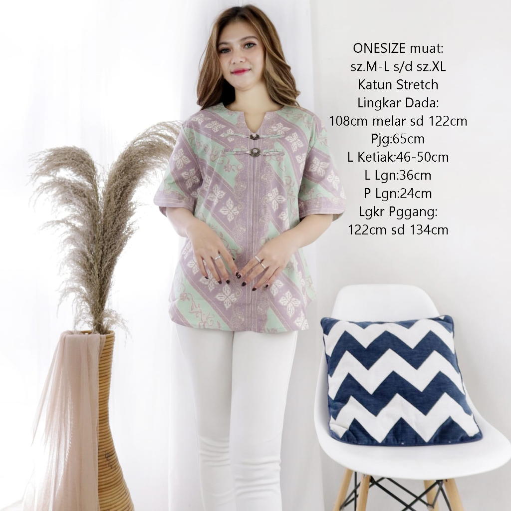 BLOUSE BATIK WANITA ATASAN JUMBO CEWEK CASUAL MOTIF BUNGA BIG SIZE