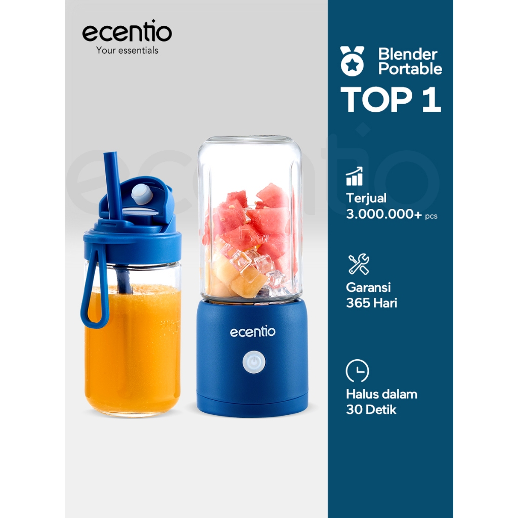 ecentio juicer blender 10 pisau juicer Kaca Tebal 2 Cup mini portable 380ml+380ml dengan sedotan