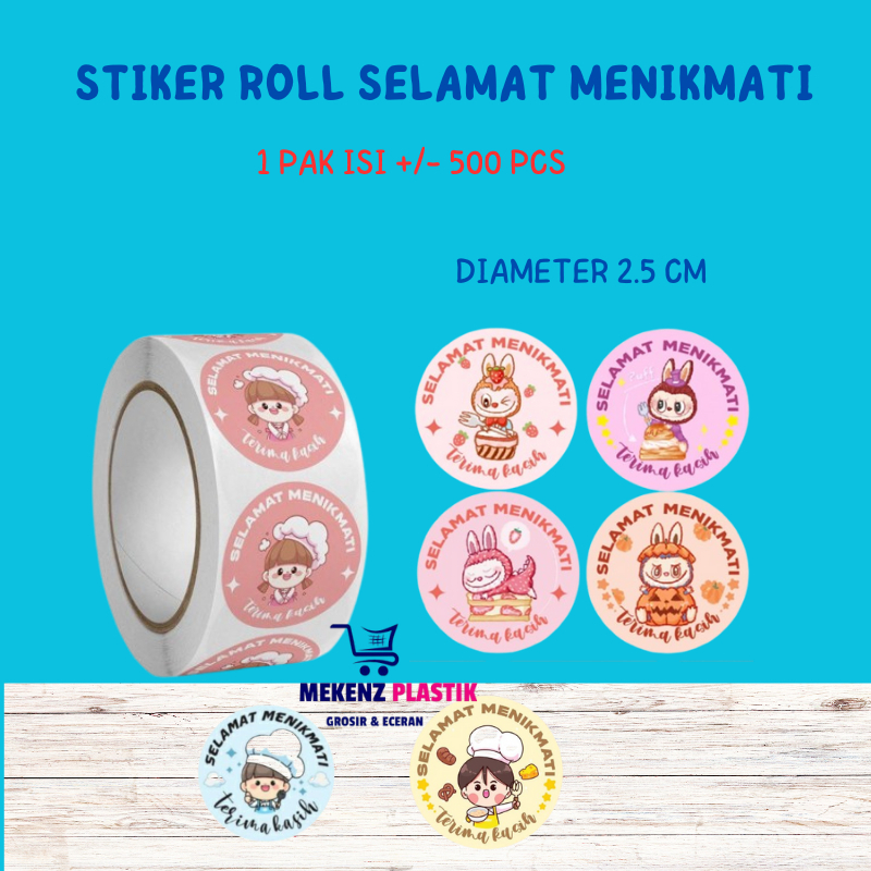 

Sticker Roll Selamat Menikmati Terima Kasih 500 Pcs Ukuran 2,5 Cm l Stiker Bulat Kue Makanan