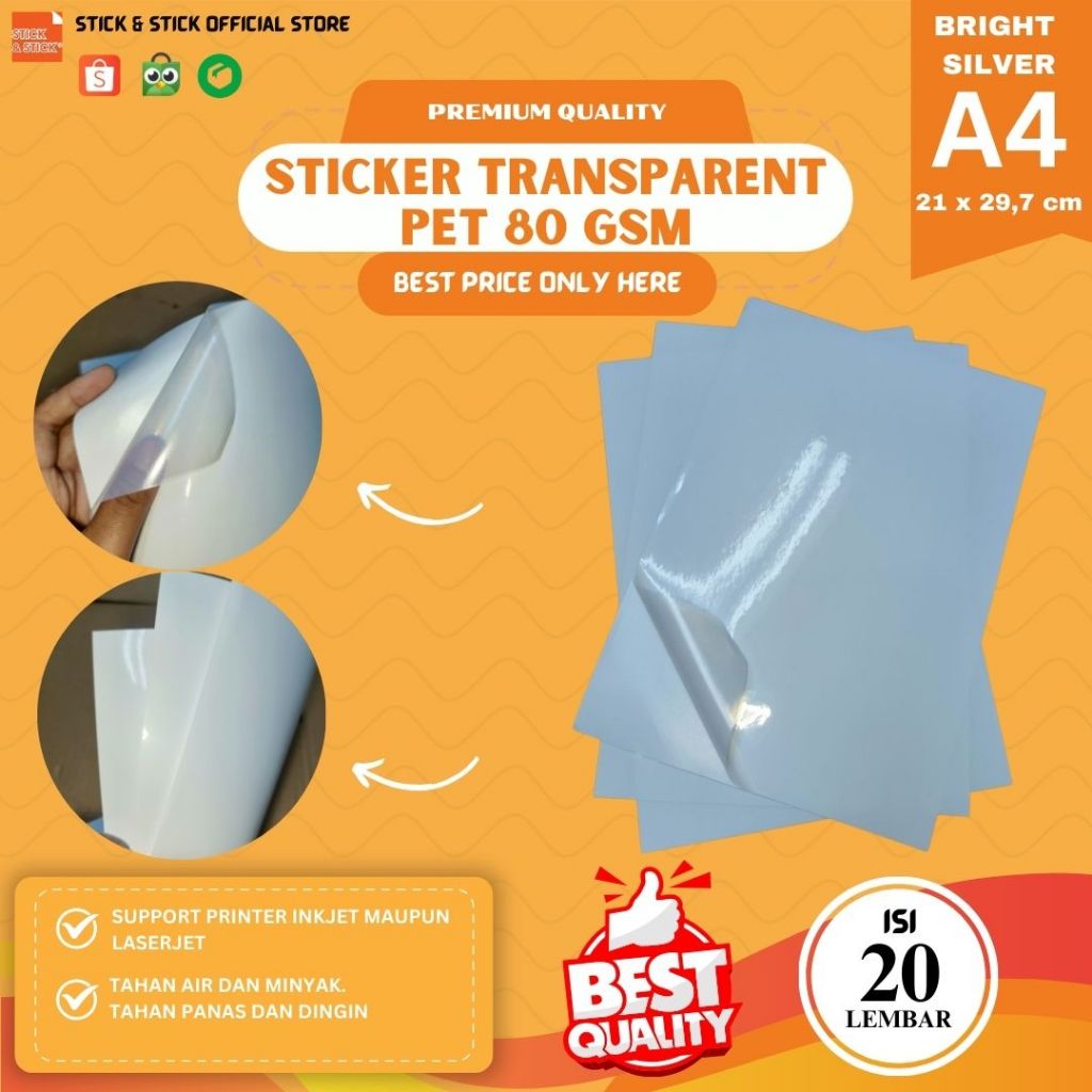

Sticker Transparan PET A4 80 Gsm A4 Isi 20 Lembar Premium Quality