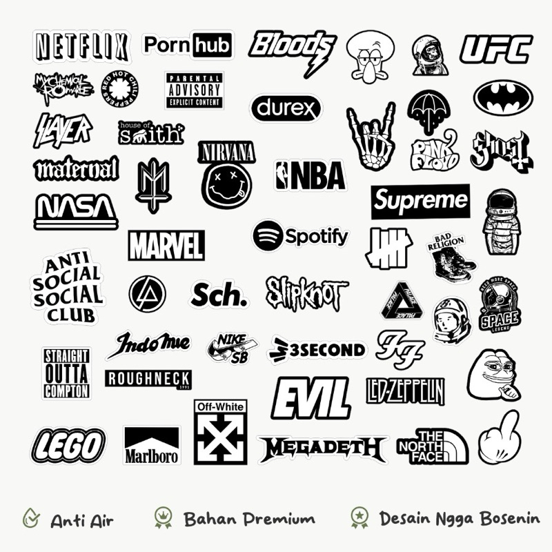 Stiker Pack Brand Hypebeast Series Black and White BNW Aesthetic Untuk Case HP Anti Air