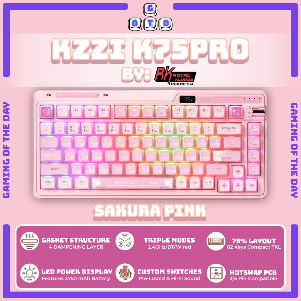 KZZI K75 Pro 3-Mode Mechanical Keyboard LED Gasket Mount  75% Exploded | South Facing | Flex-Cut PCB
