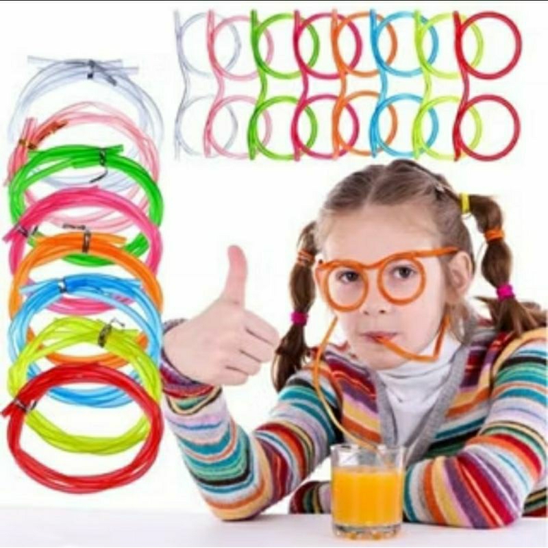 Mainan edukasi anak sedotan kacamata bahan plastik warna warni alat terapi wicara speech delay straw