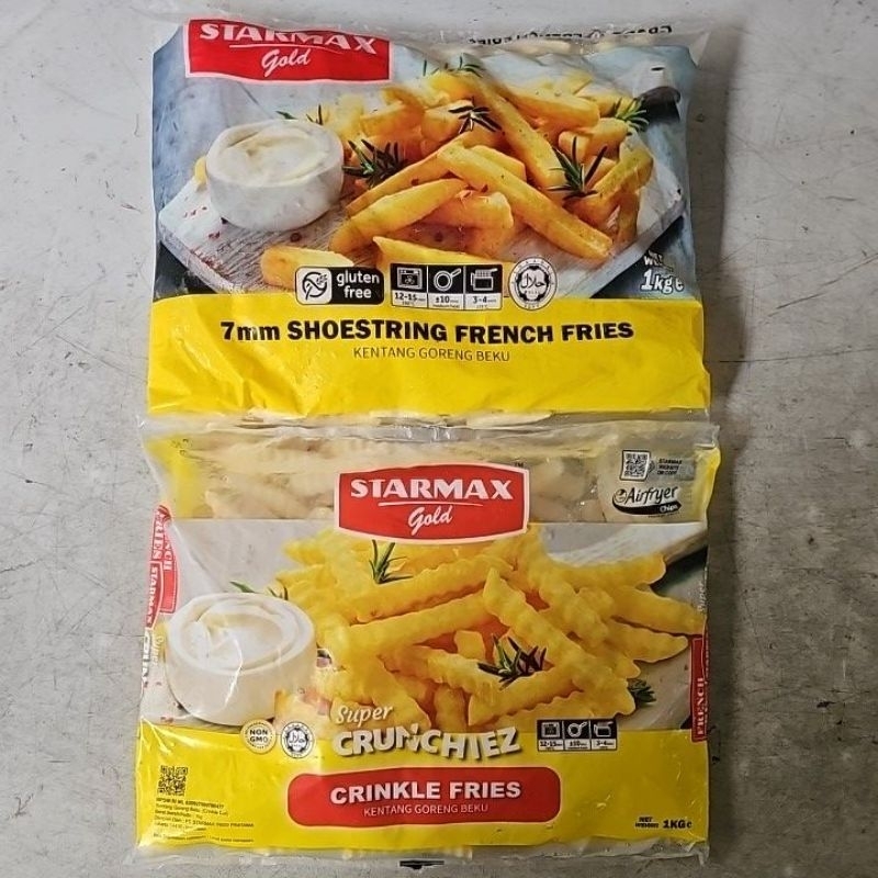 

KENTANG GORENG STARMAX GOLD BELGIAN GLUTEN FREE FRENCH FRIES SHOESTRING / CRINKLE 1 KILOGRAM / FROZEN FRENCH FRIES KENTANG GORENG ENAK PIRINGFOODS