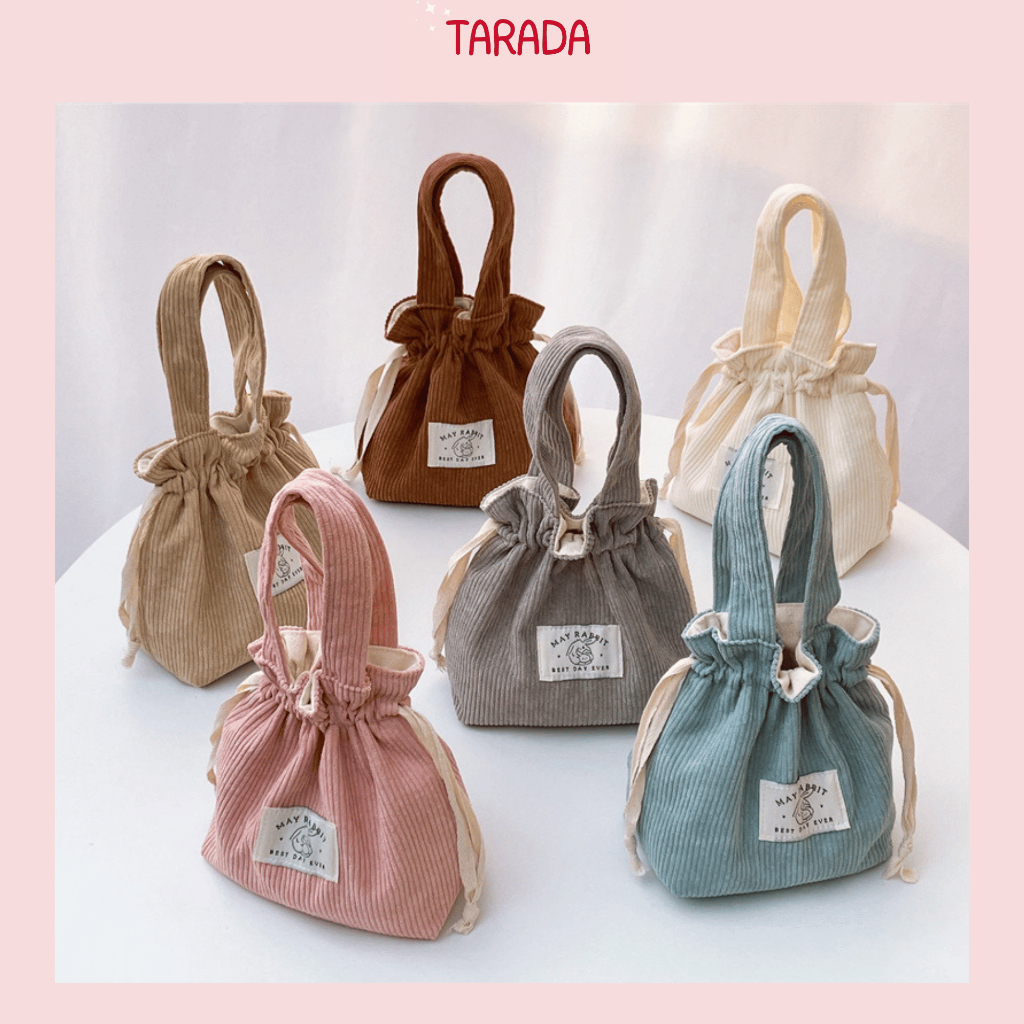 TARADA Pouch Serut Lucu Corduroy Tas Kecil Serut Make up Tas Wanita Mini Import Kekinian
