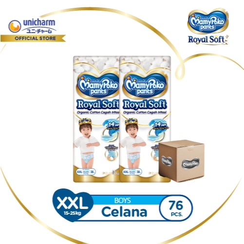 MamyPoko Pants Royal Soft Organic Cotton - XXL 38 - Boys - Popok Celana - 2 Packs