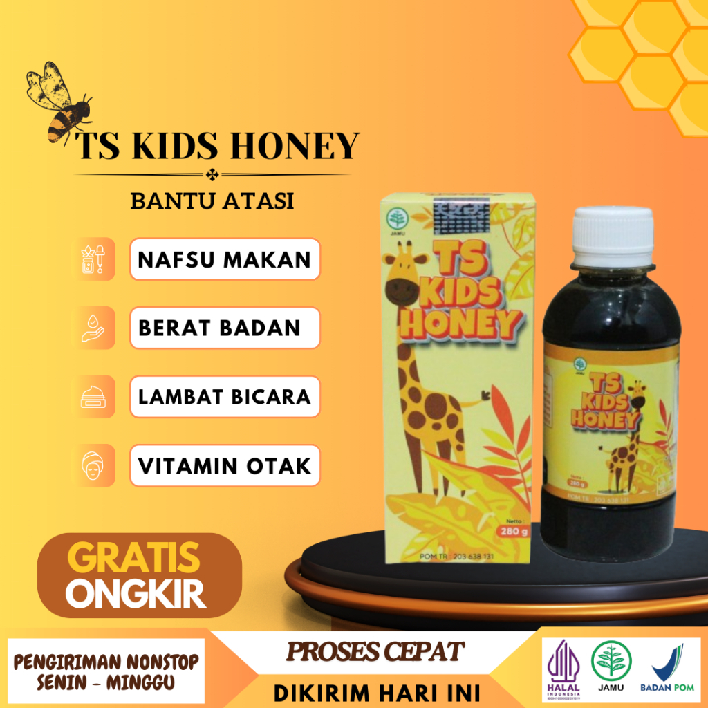

Madu Asli 100% Penambah Nafsu Makan Anak,Pelancar Bicara Anak Ts Kids Honey 180g