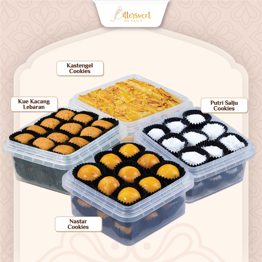 

NEW 4 Cookies Ramadhan Bittersweet by Najla ( Nastar + Kastangel + Putri Salju + Kue Kacang ) [ Spesial Ramadhan ]